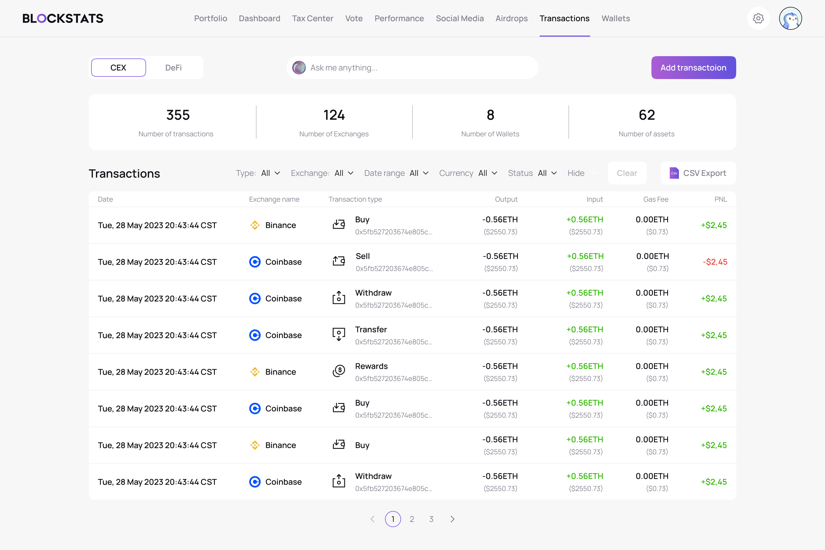Review transactions